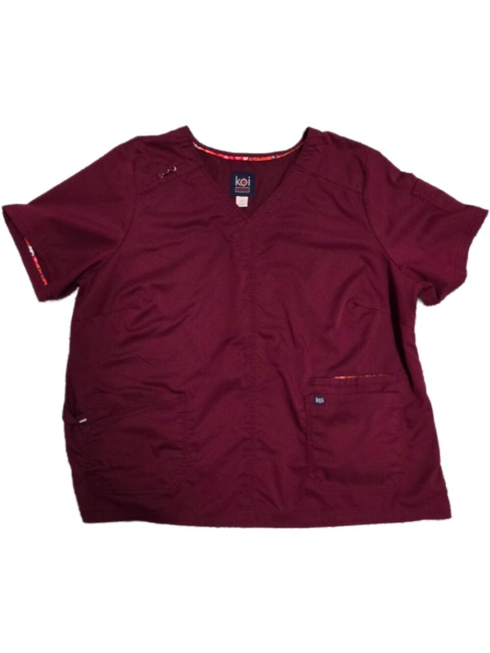 Koi Stretch Liv Scrub Top 3X Maroon Orange Floral